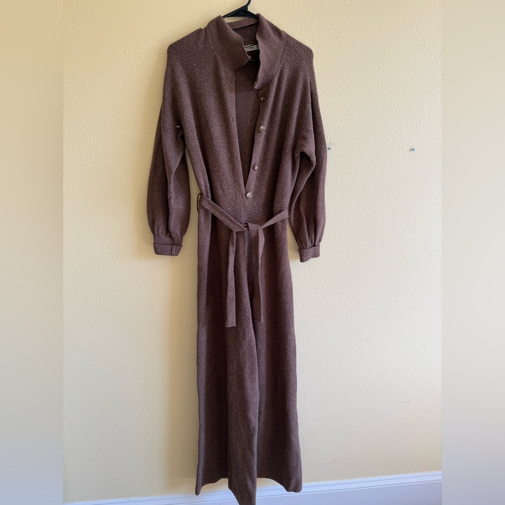 Mango rib knit wide leg jumpsuit